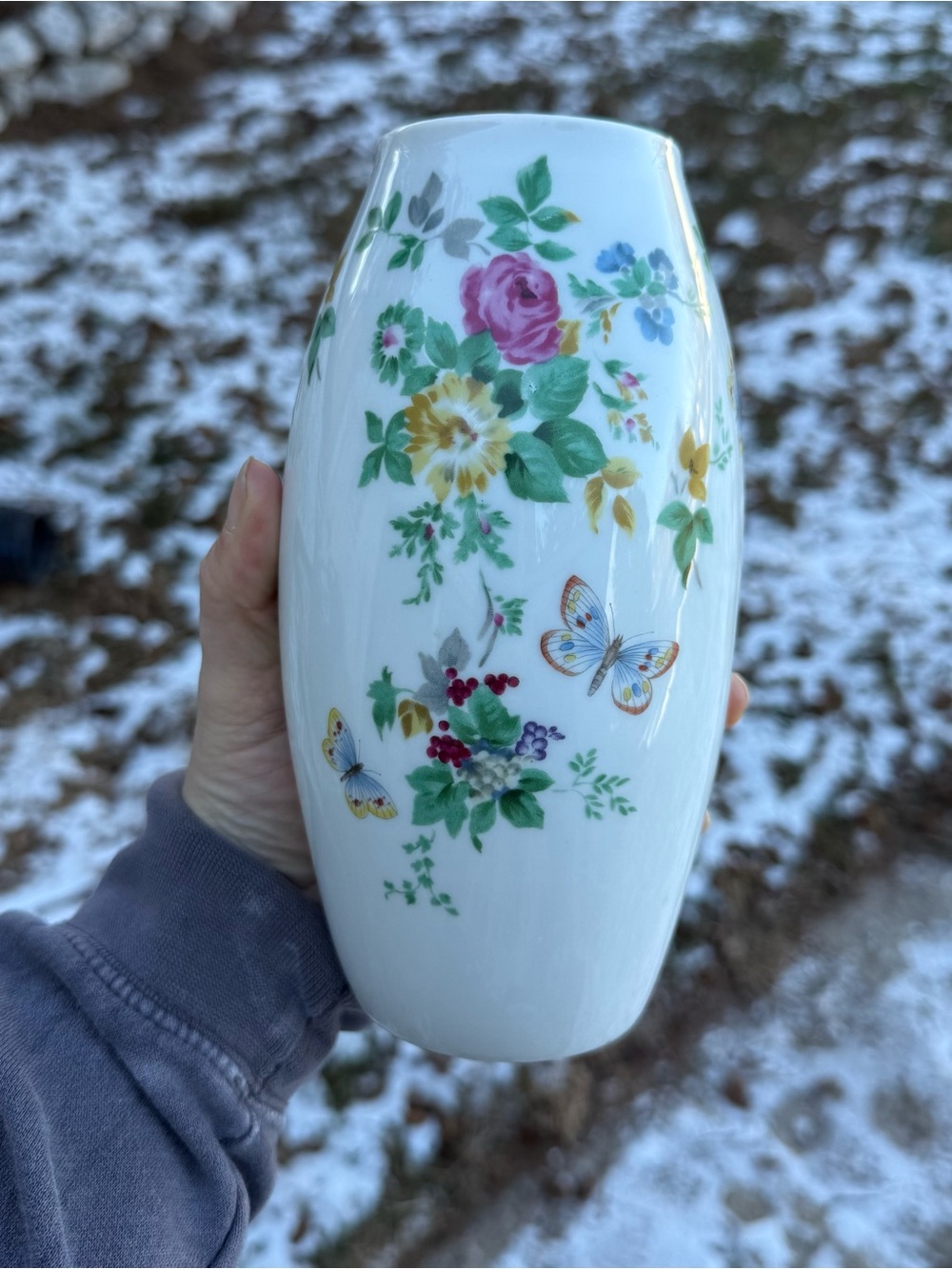 Vintage Limoges France Butterfly Floral 7” Vase Boho Cottagecore